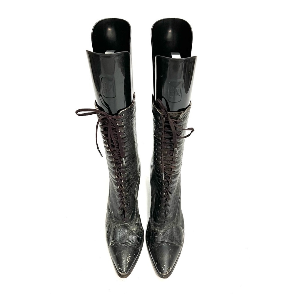 Antique 1910s vintage Edwardian black leather lace up French heel granny boots - Picture 4 of 9